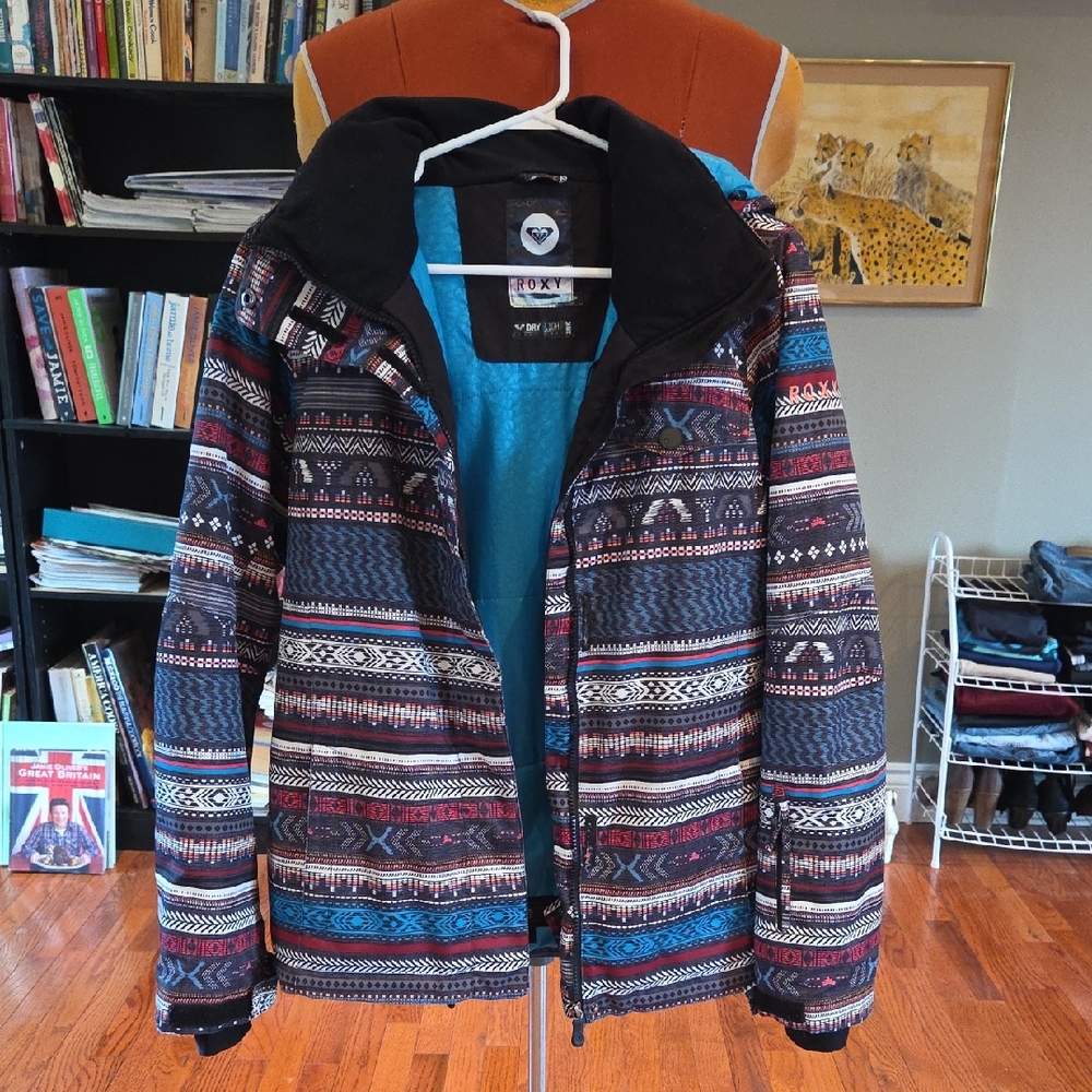 Roxy Multicolor Aztec Winter Jacket with Turquoise Lining